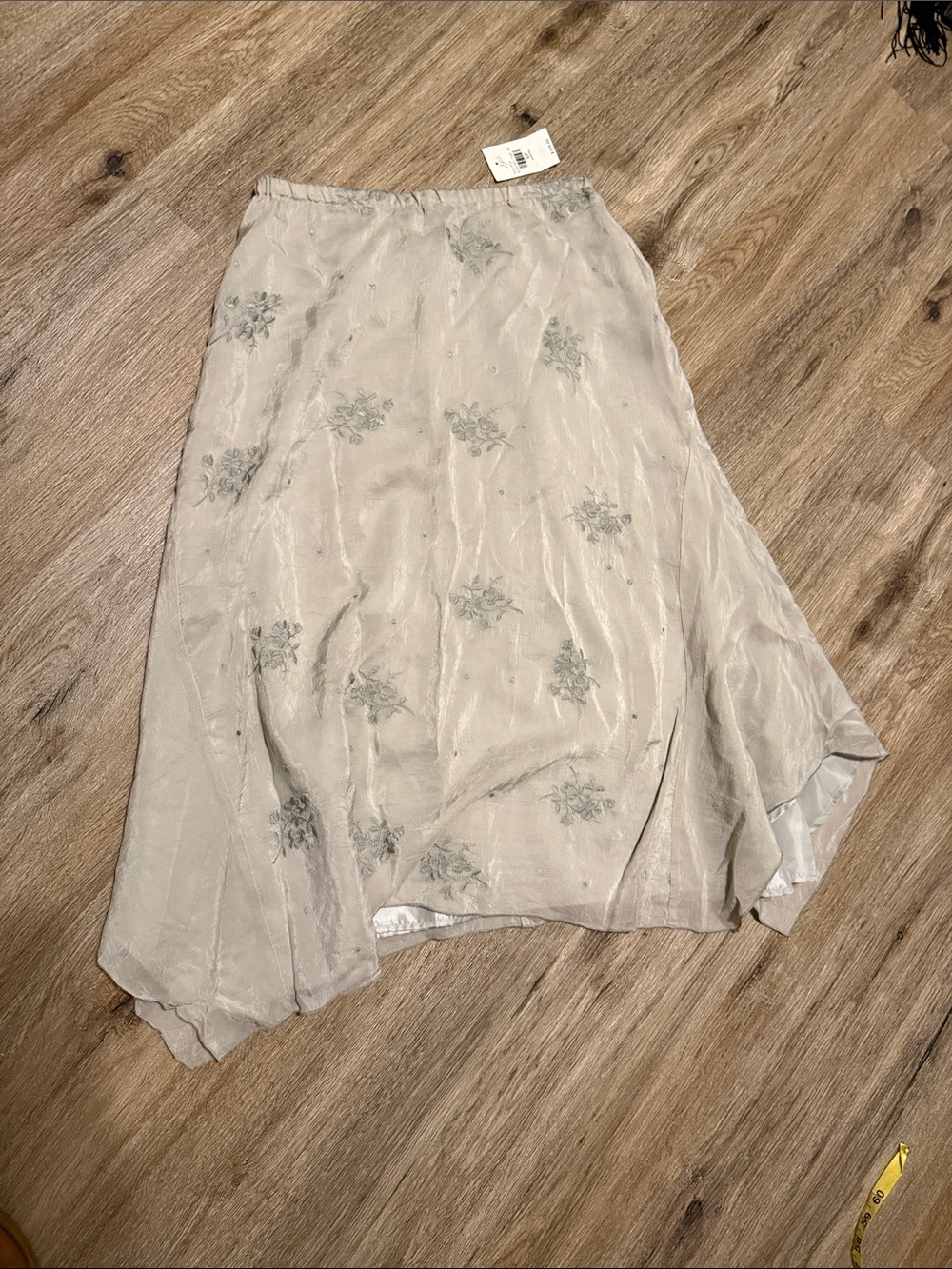 NWT J. Jill Silver-Gray Asymmetrical Floral Fairy Ethereal Skirt W Embroidery